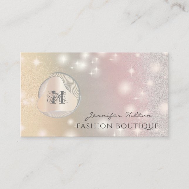 Elegant lyxhologram abstrakt pearl monogram visitkort (Framsida)