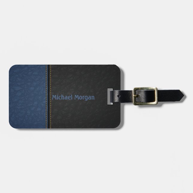 Elegant lyxig blå svart läderlook bagagebricka (Horisontell Framsida)