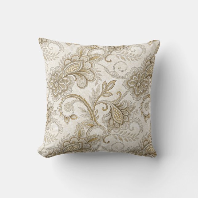 Elegant Lyxig Blommig Paisley Design Mönster Konst Kudde (Framsida)