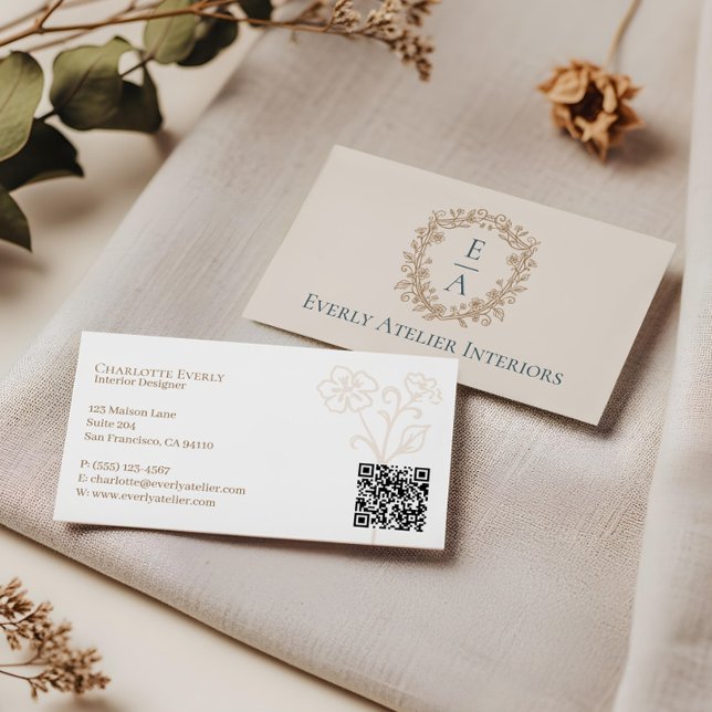 Elegant Lyxig Bouquetbutik Blommig Monogram Vapen  Visitkort (Elegant Luxury Boutique Floral Monogram Crest Logo Business Card)