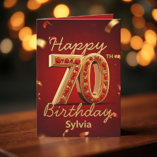 Elegant Lyxig Guld och Rubinvärd 70-årsdag Kort