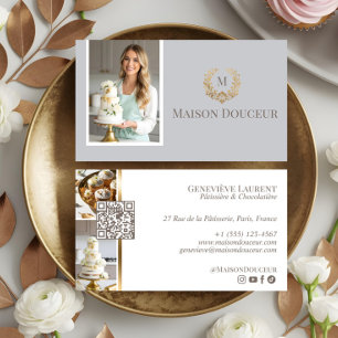Elegant Lyxig Hem Bagare Blommig Kam Monogram Visitkort