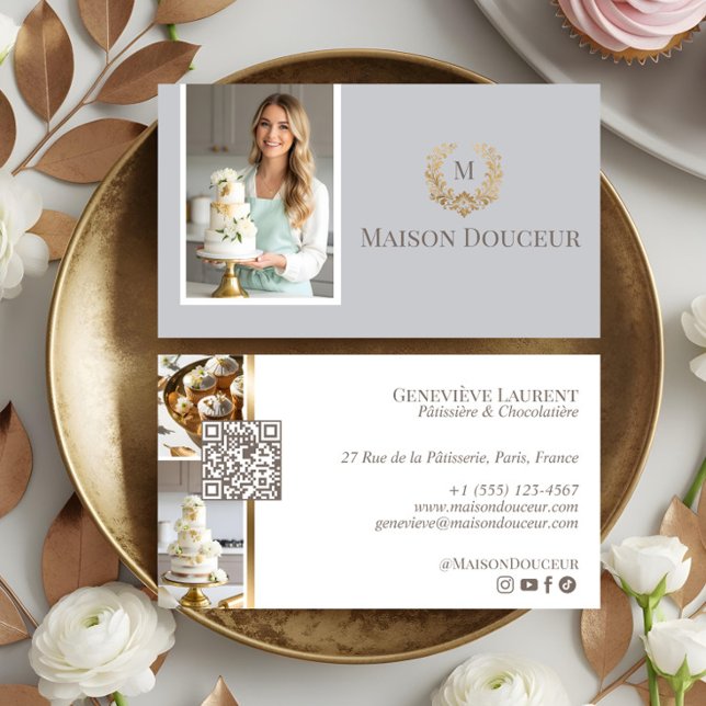 Elegant Lyxig Hem Bagare Blommig Kam Monogram Visitkort (Elegant Luxury Home Baker Floral Crest Monogram Business Card)