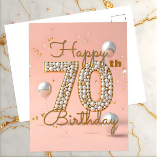 Elegant Lyxig Mjuk Rosa och Guld 70-årsdag Vykort