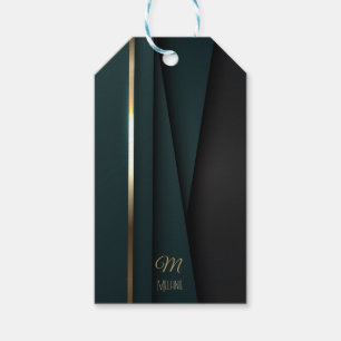 Elegant Lyxig Mörkgrön Guld Monogram Namn Presentetikett