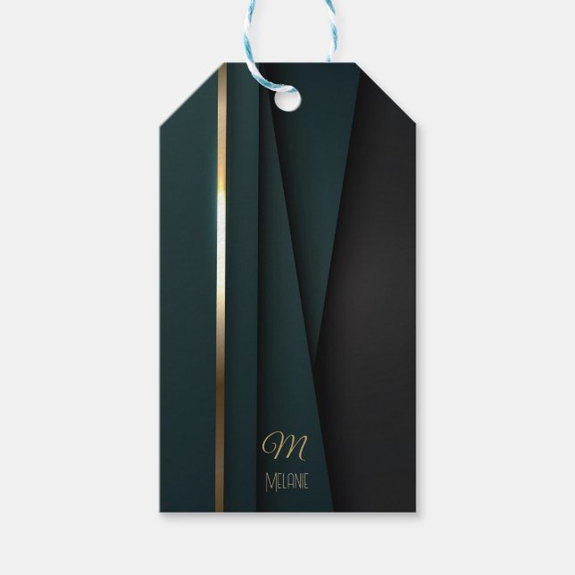 Elegant Lyxig Mörkgrön Guld Monogram Namn Presentetikett (Framsidan)