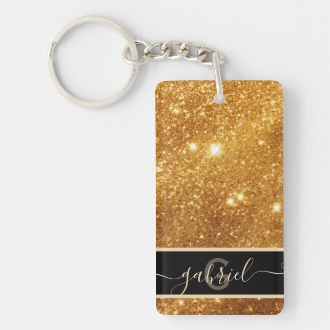 Elegant Lyxig Ren Guld Glitter Monogram Glamour (Framsidan)