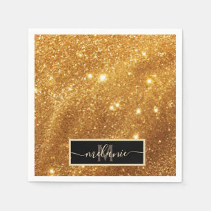 Elegant Lyxig Ren Guld Glitter Monogram Glamour Pappersservett