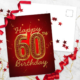 Elegant Lyxig Rubinröd och Guld 60-års Födelsedag Vykort