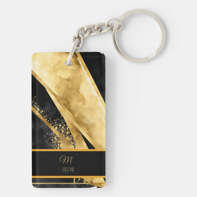 Elegant Lyxig Svart Guld Monogram Bröllop (Baksidan)