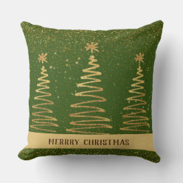 Elegant lyxiga glitter träd-stjärnor guld grönt kudde