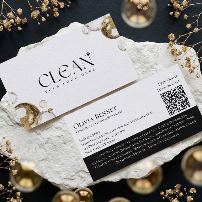 Elegant lyxigt hemstädning professionell QR-kod  Visitkort (Elegant Luxury Home Cleaning Professional QR Code Business Card)