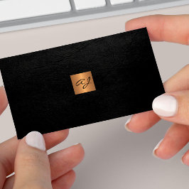 Elegant lyxsvart läderkoppar guld monogram visitkort