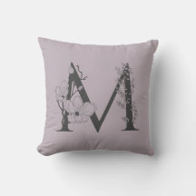 Elegant M Boho Blommigt Monogram Initial Lilac Grå