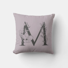 Elegant M Boho Blommigt Monogram Initial Lilac Grå Kudde