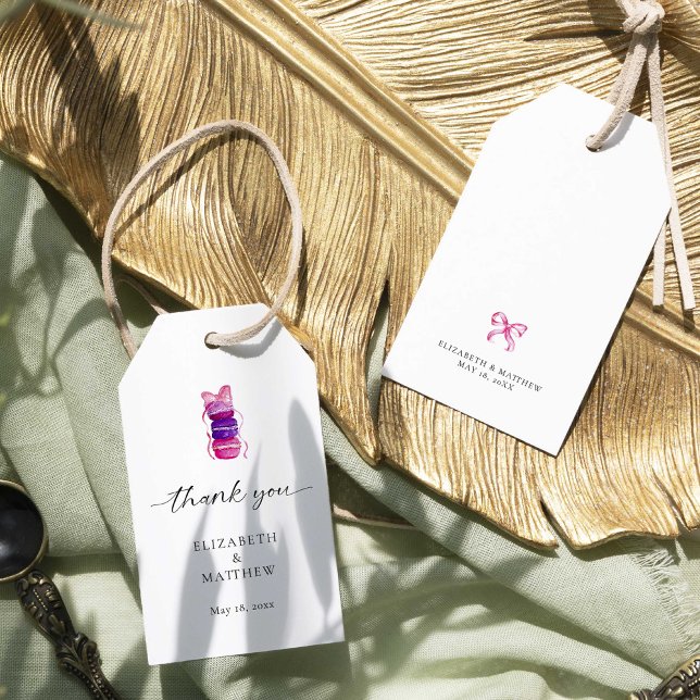 Elegant Macaron Rosa Bow Coquette Bröllop Presentetikett (Skapare uppladdad)