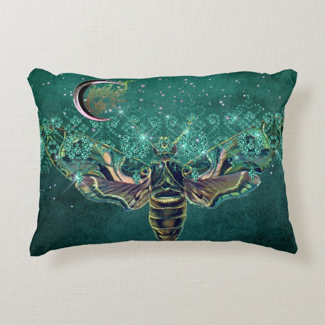 Elegant Mag måne emerald night gnistra snöre grönt Prydnadskudde (Framsidan)