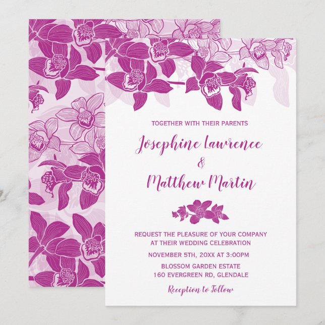 Elegant Magenta beställer bröllopsinbjudan Inbjudningar (Fram/baksida)