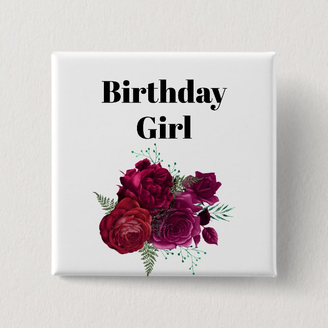 Elegant Magenta Blommigt Ro Bouquet Birthday Girl Knapp (Framsida)