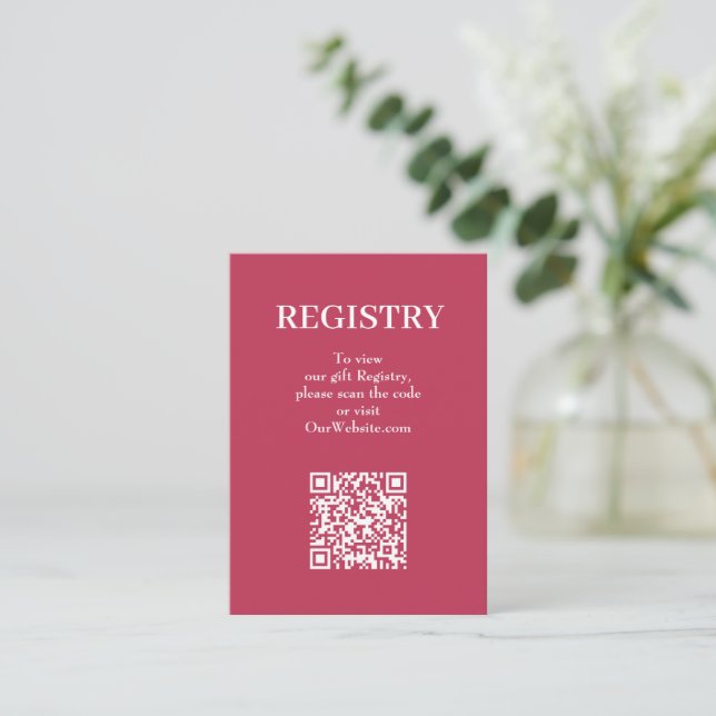 Elegant Magenta Bröllopspresentregistrering QR-kod Tilläggskort (Stående Fram)