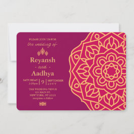 Elegant Magenta Guld Hindu Mandala Indiska Bröllop Inbjudningar