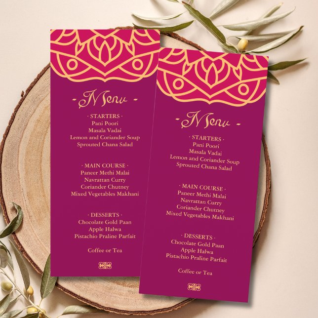 Elegant Magenta Guld Mandala Indian Bröllop Menu Meny (Elegant Magenta Gold Mandala Indian Wedding Menu
)