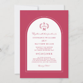 Elegant Magenta Kalligrafi Krön Båge Bröllop Inbjudningar