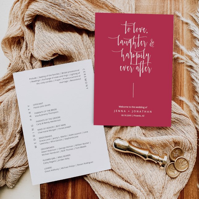 Elegant Magenta Modern Minimal kalligrafi Bröllop Program (Skapare uppladdad)