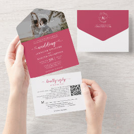 Elegant Magenta Monogram QR-kod Foto Bröllop