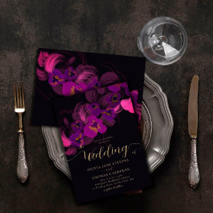 Elegant Magenta Moody Lila Orchid Blommigt Bröllop Inbjudningar