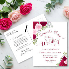 Elegant Magenta och Rosa ros Bröllop spara datum Meddelande Vykort