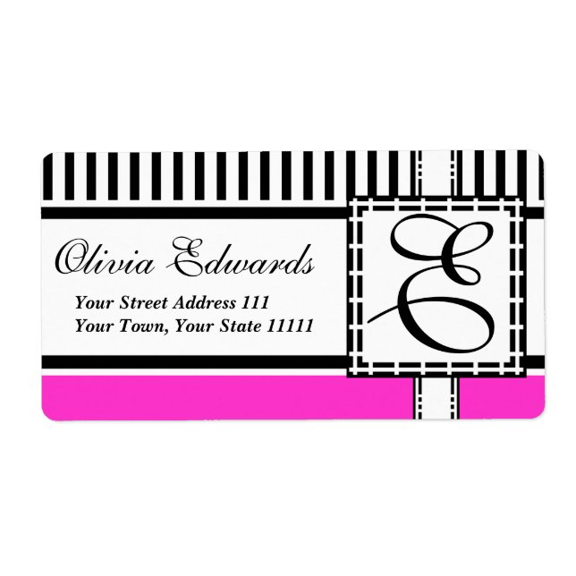 Elegant Magenta och svart Rand Monogram E Fraktsedel (Framsidan)