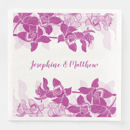 Elegant Magenta Orchid Blommigt Vattenfärg Bröllop Pappersservett
