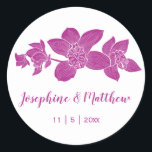 Elegant Magenta Orchids Blommigt Wedding Stickers Runt Klistermärke<br><div class="desc">De här bröllopsklistermärkena har magentans rosa eller blommor. Du kan anpassa dessa klistermärken med namn och bröllop-datumet. Klicka på knappen "Anpassa" om du vill ha fler alternativ om du vill ändra texten storlek eller om du vill lägga till ytterligare text. Dessa klistermärken är idealiska för använda som klistermärken eller för...</div>