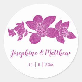 Elegant Magenta Orchids Blommigt Wedding Stickers Runt Klistermärke