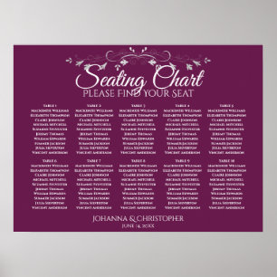 Elegant Magenta Plommon 10 Bord Bröllopsplatskarta Poster