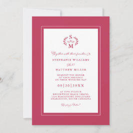 Elegant Magenta Red Initialer Calligraphy Bröllop Inbjudningar