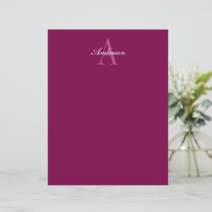 Elegant Magenta Red, Rosa & White Namn & Monogram Brevhuvud