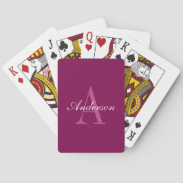 Elegant Magenta Red, Rosa & White Namn & Monogram Casinokort