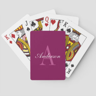 Elegant Magenta Red, Rosa & White Namn & Monogram Casinokort