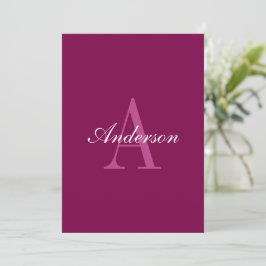 Elegant Magenta Red, Rosa & White Namn & Monogram Inbjudningar