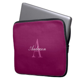 Elegant Magenta Red, Rosa & White Namn & Monogram Laptop Fodral