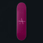Elegant Magenta Red, Rosa & White Namn & Monogram Mini Skateboard Bräda 18,5 Cm<br><div class="desc">Elegant- och klassmonogram,  anpassa som du vill.</div>