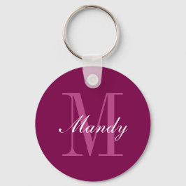 Elegant Magenta Red, Rosa & White Namn & Monogram Nyckelring