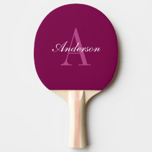 Elegant Magenta Red, Rosa & White Namn & Monogram Pingisracket