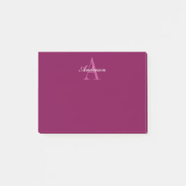 Elegant Magenta Red, Rosa & White Namn & Monogram Post-it Block