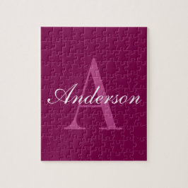 Elegant Magenta Red, Rosa & White Namn & Monogram Pussel