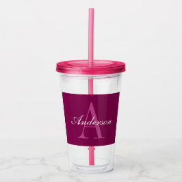 Elegant Magenta Red, Rosa & White Namn & Monogram Take Away Mugg