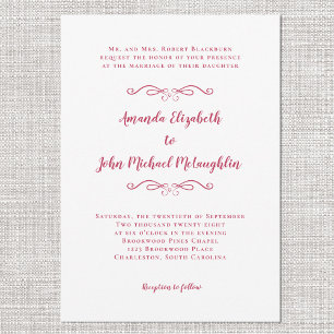 Elegant Magenta Red Script Classic Formal Bröllop Inbjudningar
