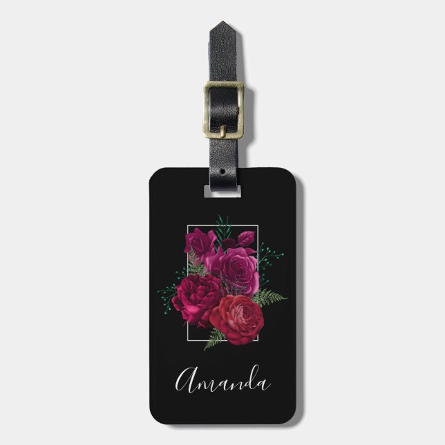 Elegant Magenta Ro Blommigt Bouquet Bagagebricka (Vertikal Framsida)